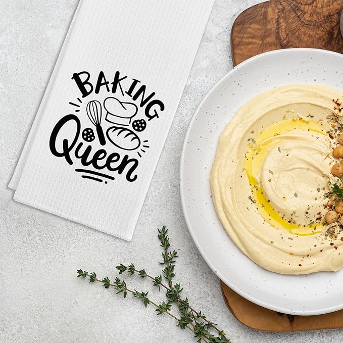 Funny Baking Kitchen Towels Baking Queen Dish Towels for Kitchen Decor Hilarious Hand Towels Kitchen Gifts for Women Hostess Housewife Great Housewarming Gifts for Family Friend Coworker