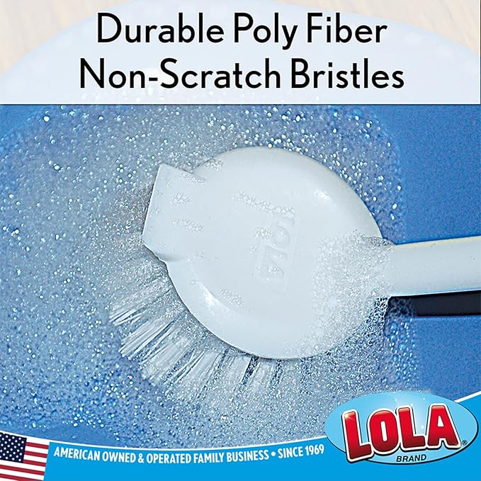 LOLA Dish Brush w/Scraper, 6 Pack, Durable Fiber Non-Scratch Bristles, Ergonomic Non-Slip Grip Handle, for Baked-on & Caked-on Messes