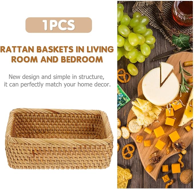 Handmade Woven Storage Basket Small Rattan Box Natural Sundries Organizer for Living Bedroom Office Decor