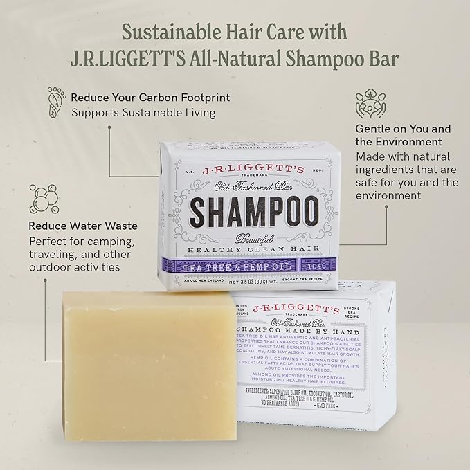 J·R·LIGGETT'S Shampoo Bar - Jojoba & Peppermint Formula, All Natural Solid Bar Shampoo for Hair with Jojoba Oil, Peppermint Essential Oil, Sulfate-Free Hair Cleanser for Balanced Scalp, 3.5oz -2 Pack