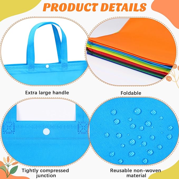 Paterr 100 Pcs Reusable Grocery Bags Bulk Shopping Tote with Handle Non Woven Portable Foldable Tote Bag Gift with Button