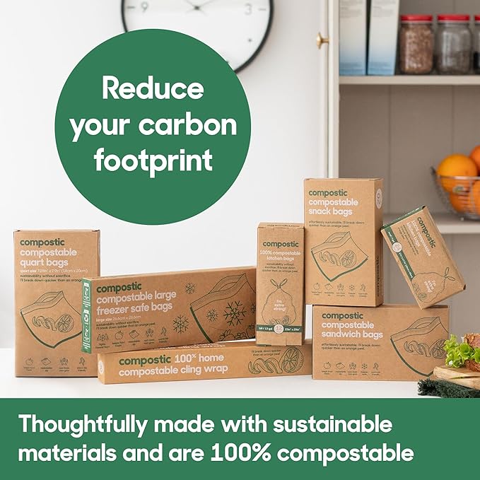 Compostic Home Compostable Resealable Gallon Bags (10.5"x10.5"), Microwave & Freezer Safe, Organic Food Storage Container, 100 Count