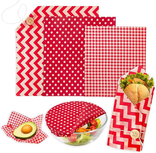 Beeswax Wraps for Food, 3 Pack (S, M, L) Reusable Food Wraps, Bread Sandwich Wrap, Beeswax Paper with Bukcle, Zero Waste, Plastic-Free Food Storage Wrap