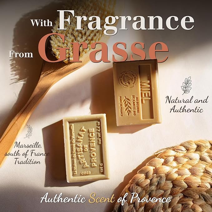 Hand & Body Soap Bars Trio - Verbena Moisturizing French Soap with Organic Shea Butter - Rich Creamy Lather - 97% Natural Ingredients - Solid Bath Cleanser Made in Provence - 3x4.4 oz