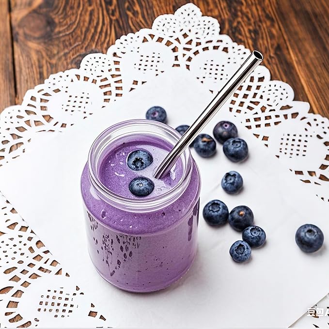 8.5 in Stainless Steel Smoothie Straws, 0.47" Extra Wide Reusable Metal Drinking Straws for Milkshake, Bubble Tea, Beverage, Straight & Bent Straws
