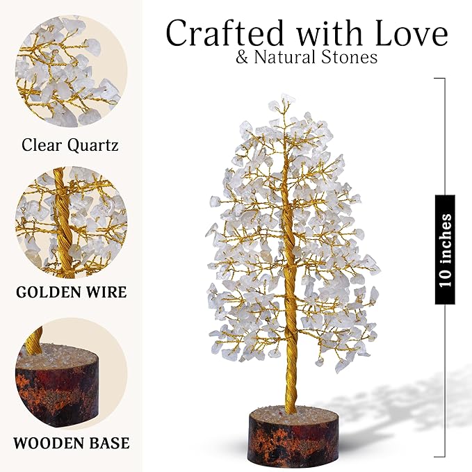 FASHIONZAADI Clear Quartz Gemstone Tree of Life - Handmade Crystal for Positive Energy, Chakra Money Tree Bonsai - Feng Shui Decor, Healing Crystals and Meditation Accessories, Spiritual Gift