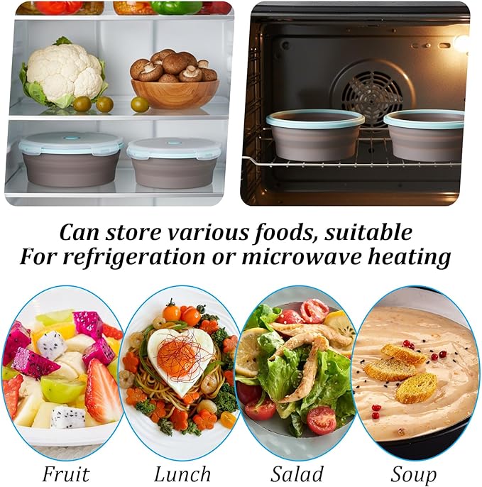 4 PCS Collapsible Bowls with Lids Silicone Collapsible Mixing Bowls for Camping Portable Salad Bowl Food Storage Containers for Hiking, Camping, Travel 12/17/27/40oz