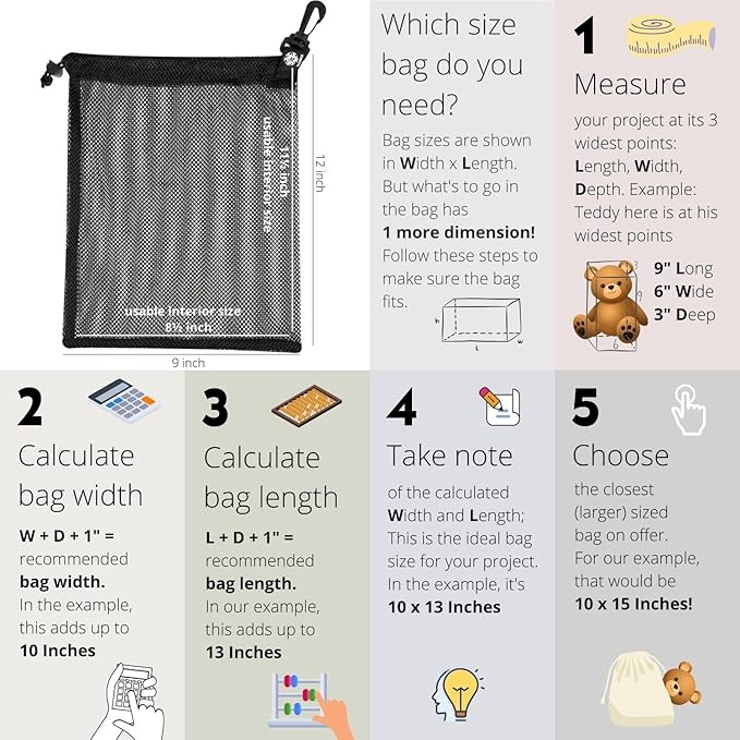 PALTERWEAR Mesh Drawstring Bag With Clip and Toggle Closure - For Scuba, Scalloping, Camping - Multi-Use Set of 4 (Black, 9 x 12 inch)