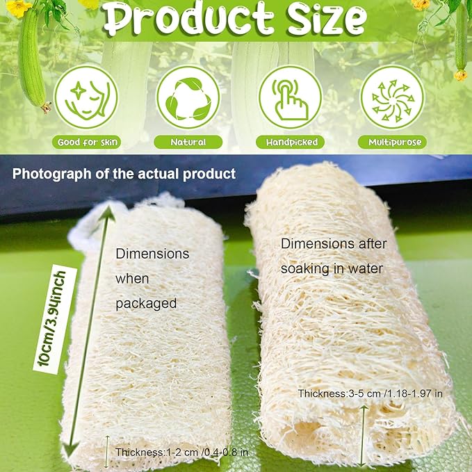 9 Pack 4”Natural Loofah Sponge Small Size Natural Organic Loofah for Kitchen Cleaning Dishes Toddler Exfoliating Skin Care Body Scrubber