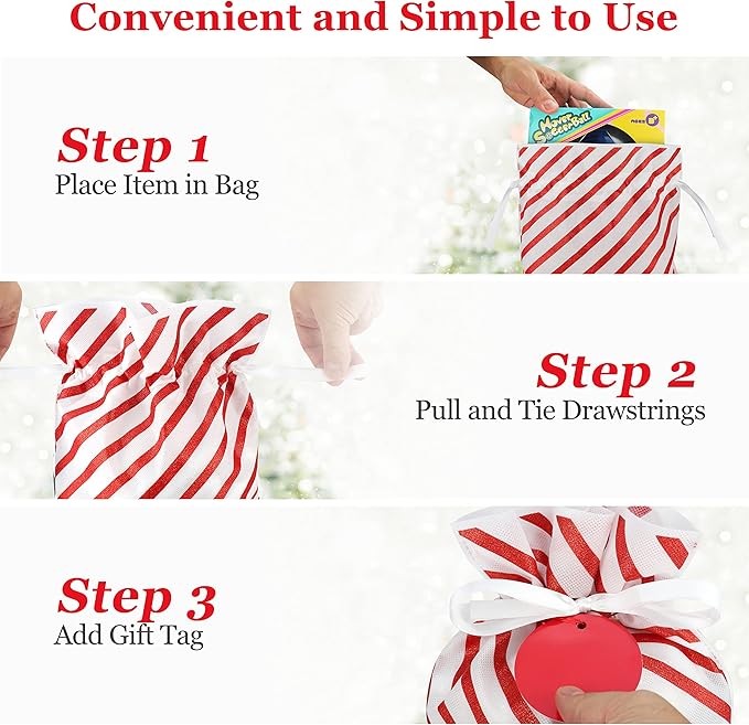 Fabric Gift Bags for Christmas Presents - 6 Pcs Gift Wrap Christmas Bags with Drawstring, Large Xmas Gift Bags for Presents, Reusable Xmas Bags for Gifts (Glitter Red, Assorted)