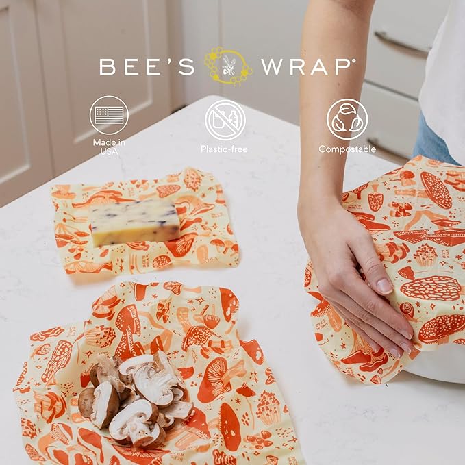 Bee's Wrap Beeswax Wraps for Food - Cut to Size 14x52" Wax Paper Roll - Made in USA Reusable Waxed Paper & Bowl Covers - Organic Eco-Friendly Alternative to Aluminum Foil, Mushroom Magic