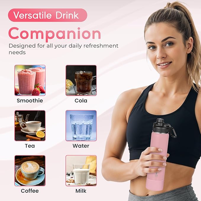 Y TOP 18 oz Insulated Water Bottle Cup Holder Friendly, Leak Proof Spout Lid, Double Wall Insulation, Dishwasher Safe, Easy Clean Stainless Steel Water Bottle for Gym Kids Sports Travel School Hiking