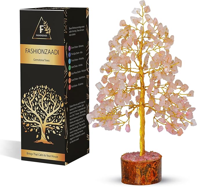 FASHIONZAADI Crystal Tree of Life with Rose Quartz - Pink Gemstone Bonsai for Positive Vibes - Feng Shui Money Tree for Meditation, Healing & Home Decoration