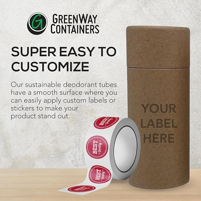 GreenWay 2.5oz / 70g Kraft Paperboard Deodorant Tubes with Lids - 25 Pack Solid Perfume Tubes Refillable DIY Cosmetic Containers - Brown