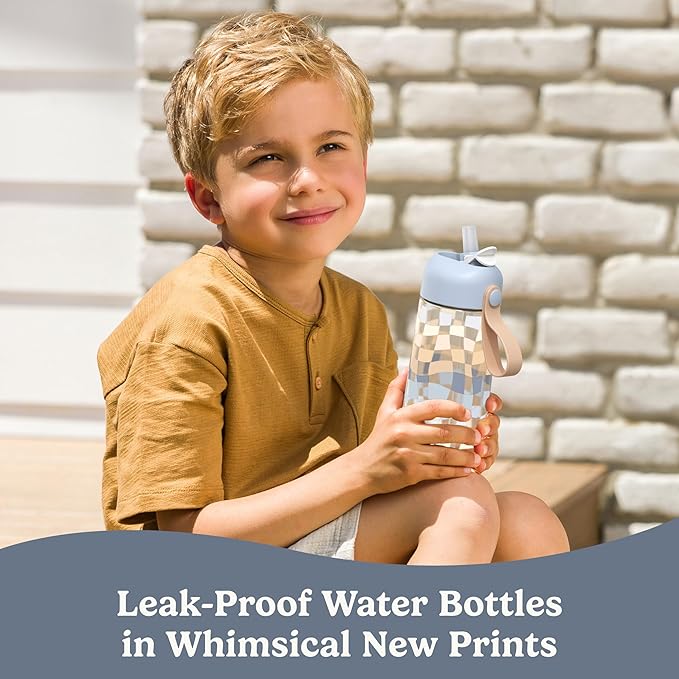 Bentgo Kids Water Bottle (Whimsy & Wonder Collection) - Leak-Proof Durable Tritan 15 oz. Cup for Kids/Toddlers 3+; Flip-Up Safe-Sip Straw for School, Sports, Daycare, Camp & More (Checker Gradient)