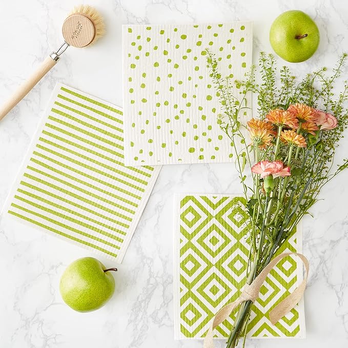 DII Swedish Dishcloths for Kitchen & Cleaning, Reusable, Machine Washable & Dishwasher Safe, Biodegradable, 7.75 x 6.75, Avocado & White