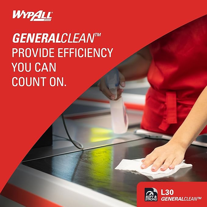 WypAll GeneralClean L30 Cloths Heavy Duty Cleaning Wipes (05812), Quarterfold, Strong and Soft Bulk Paper Wipers, White (12 Packs of 90 Sheets, 1,080 Sheet Total)