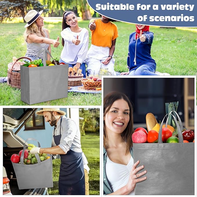 Windyun Reusable Grocery Bags Large Non Woven Shopping Bags with Handles Foldable Portable Tote Bulk, 16x6x12 Inch