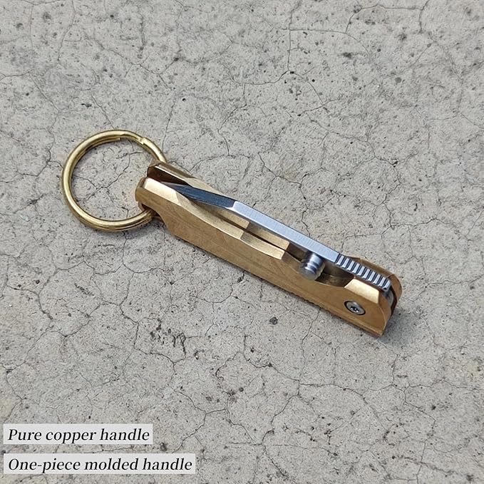 Small Keychain Knife,Mini Folding Pocket Knife,Brass Handle, Stainless Steel Blade, EDC Box Cutter,Small Gift for Women Men