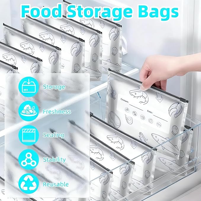 30Pcs Reusable Aluminum Foil Sealable Storage Bags, Thicken Stand Up Foil Sealable Bags with Label and Zip Lock, Aluminum Foil Bags for Food, Vegetable Fruit Meat (10*S+10*M+10*L)(Zipper)