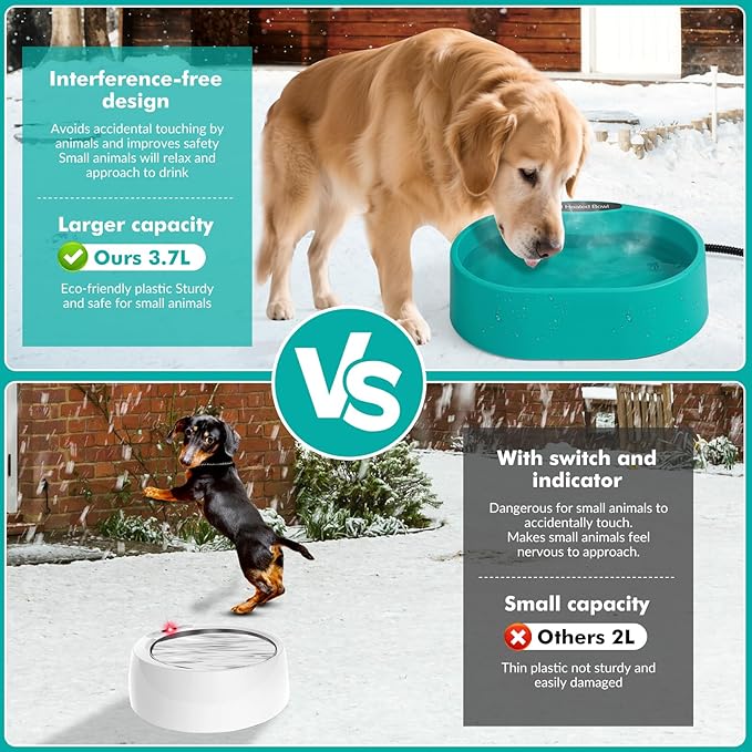 Large Heated Pet Water Bowl for Dogs,Cats,Chicken, Heated Dog Water Bowl Outdoor Heated Water Bowl for Cat, 3.7L Heated Dog Bowl-Keep Water Warm in Winter, 35W Thermostatic Control and Anti Chew Cord