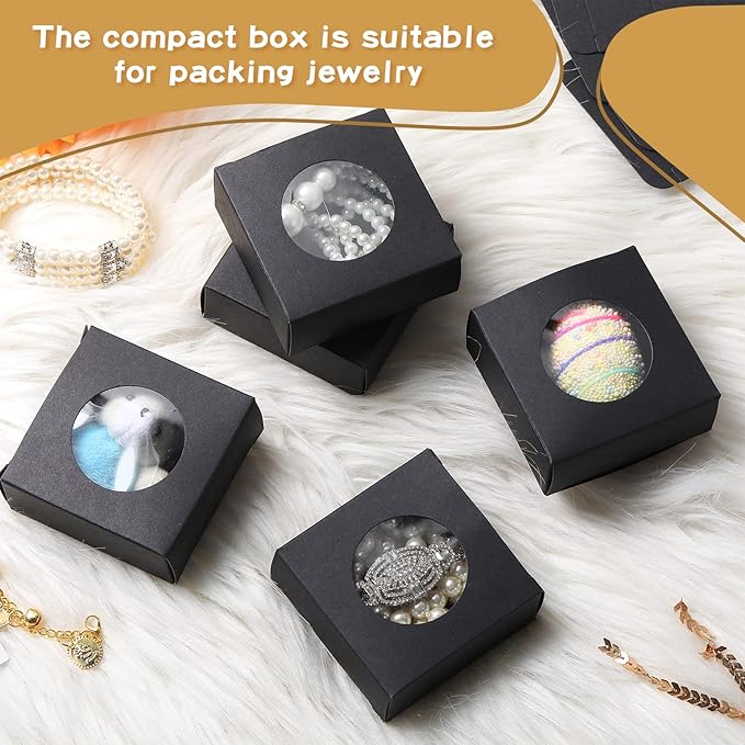 TaoBary 100 Pcs Soap Boxes for Homemade, 3 x 3 x 1.2 Inch Small Paper Gift Packaging Boxes with Window, Gift Wrappers for Soap Packaging Making Party Favor(Round,Black)