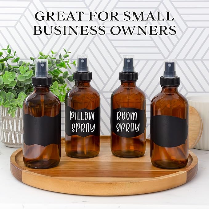 Cornucopia Brands 8-Ounce Amber Glass Fine Mist Spray Bottles (Pack of 4) Boston Round w/Atomizer Spritzers for Aromatherapy Perfume, Cologne, DIY & More