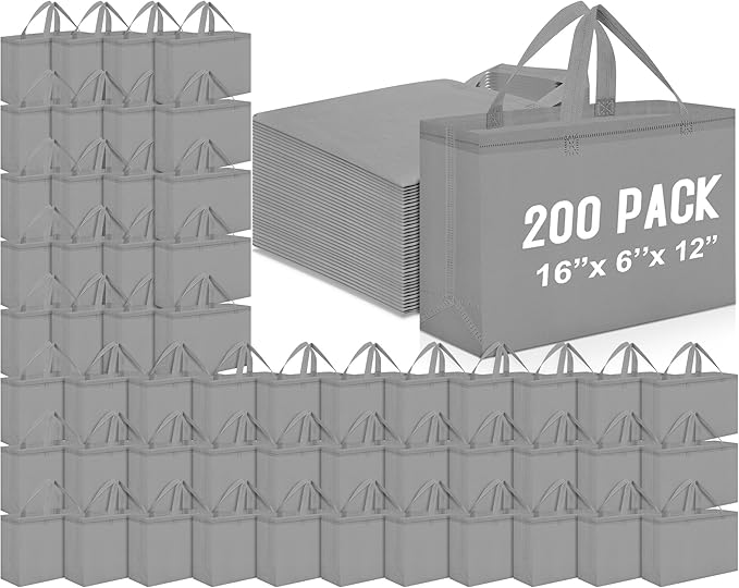 Windyun Reusable Grocery Bags Large Non Woven Shopping Bags with Handles Foldable Portable Tote Bulk, 16x6x12 Inch
