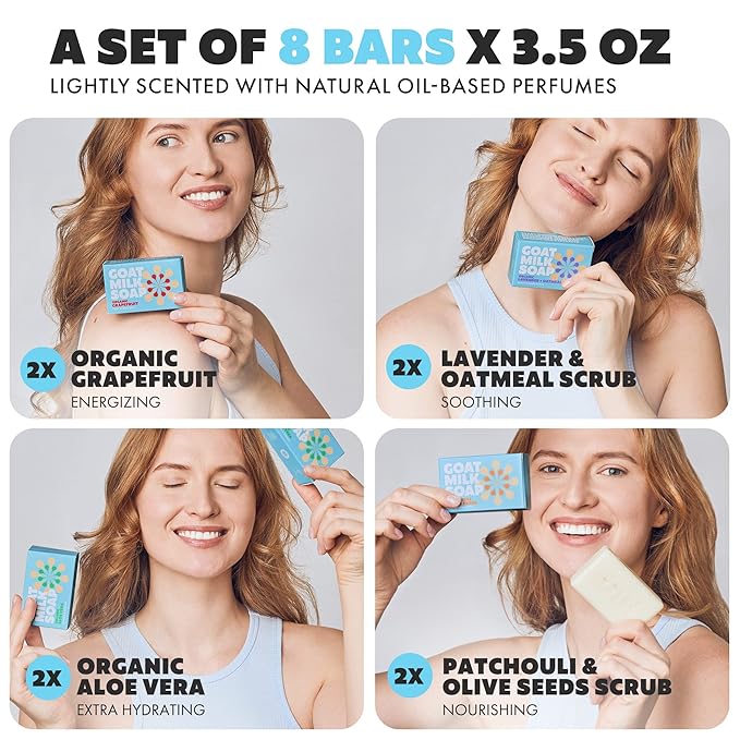Goat Milk Soap Bars - Set of 8 Pieces | Made in Greece | All Natural, Organic, Goats Milk Soap Bars - Nourishing, Ideal for Sensitive Skin - Perfect for Kids, Men, and Women of All Ages