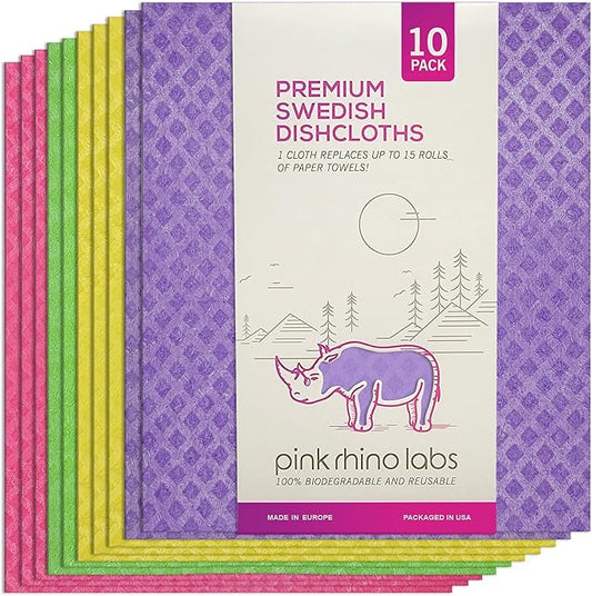 Swedish Dishcloths – Eco-Friendly Reusable Kitchen Towels – 10 Pack Cleaning Cloths for Dishes, Counters & Surfaces – Super Absorbent, Compostable, Zero-Waste Alternative -