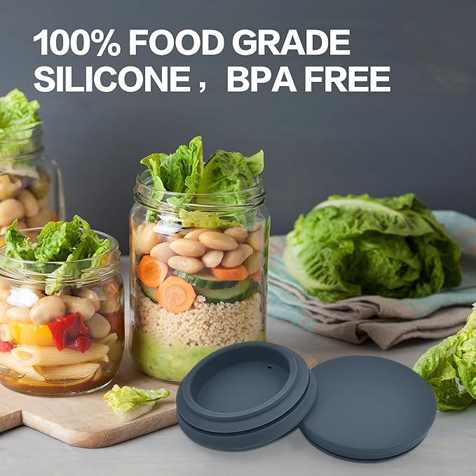 Regular Mouth Mason Jar Lids - 2.75 Inch Canning Lids Fit for All Regular Mouth Mason Jars,Food Grade Silicone Mason Jar Caps,Dishwasher Safe,Leak Proof Reusable Lids,3 Pack (Grey-3 Pack)