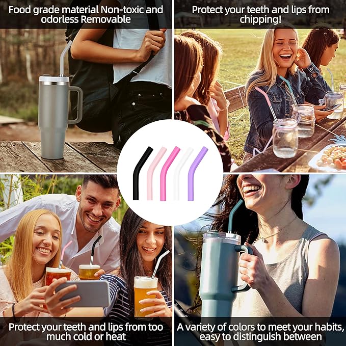 Set of 3 Stainless Steel Straws for 30 20 Oz Tumbler,For Stanley 30 Oz Tumbler, Reusable Metal Straw with 6 Silicone Tips and 1 Straw Cleaning Brush (Light Pink, Pink, Purple, 30 oz)