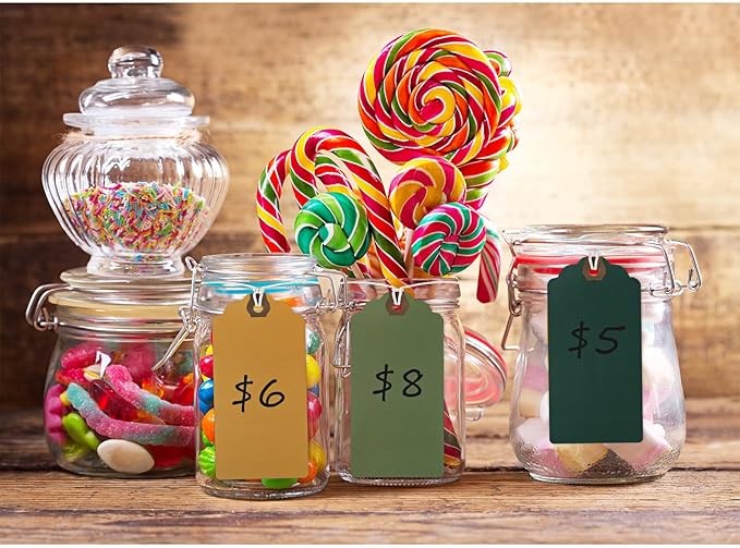 Outus 60 Pcs 4 3/4-in x 2 3/8-in Blank Large Paper Gift Tags with String and Reinforced Eyelet Wire Writable Price Tags Shipping Labels Inventory Labels(Morandi Color)