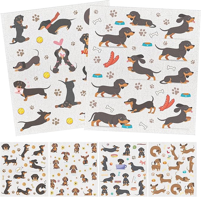 Dachshund Dog Gifts Swedish Dishcloths, 6 Pack Swedish Dish Cloths for Kitchen, Dog Absorbent Reusable Cellulose Sponge Cloths Kitchen Towels