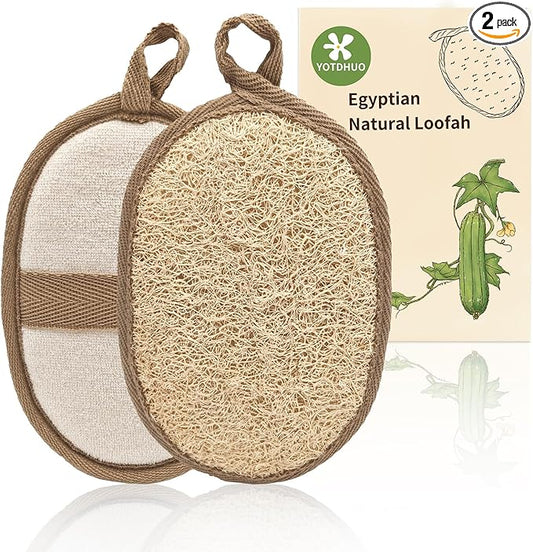 Natural Egyptian Loofah Bath Sponge Exfoliating Shower Scrubber Organic Luffa for Men and Women(tan 2Pack)