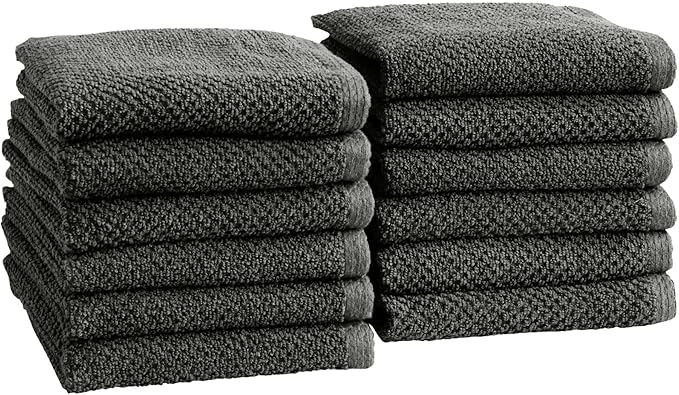 Great Bay Home Dark Grey Washcloth- 100% Cotton 12-Pack 13x13 Wash Cloth - Absorbent, Quick-Drying, Durable Face Towels for Bathroom Decor - Low-Twist, Two-Ply Fibers (Midnight)
