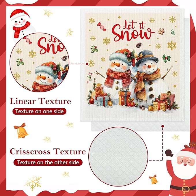 Mixed Christmas Swedish Kitchen Dishcloths Dish Towels 6 Pack, Christmas Dish Towels for Kitchen, Swedish Dishcloth with Santa, Paper Towels Reusable, Dish Cloth Towel Cleaning Wipe for Holiday Party