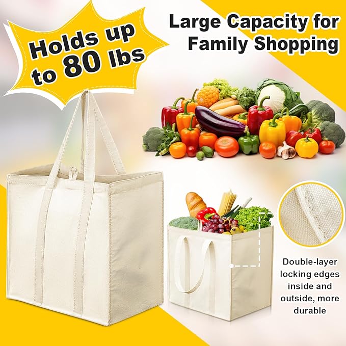 Amylove 12 Pack Canvas Tote Bag Canvas Grocery Bag Large Reusable Heavy Duty Shopping Pouches Bulk with Handle 15 x 13 x 10''