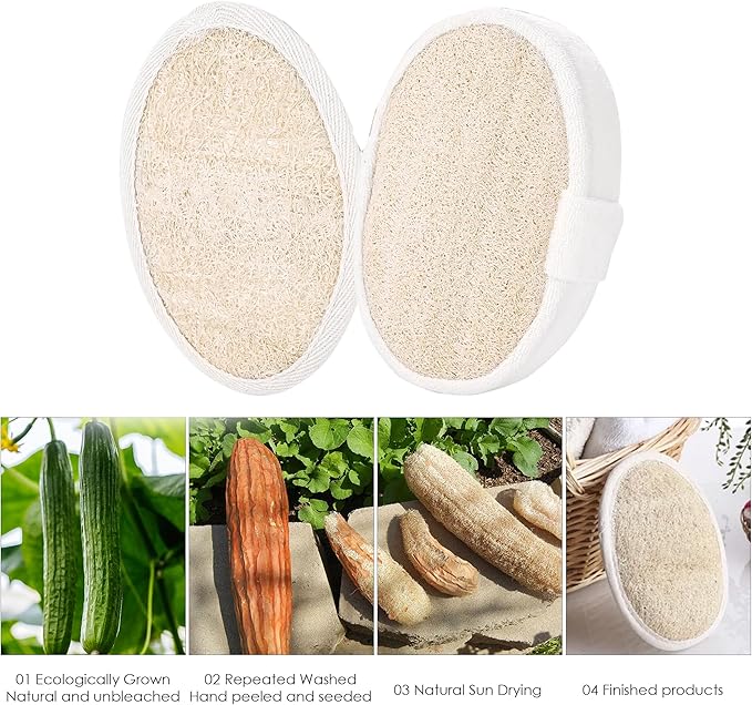 Natural Loofah Sponge Exfoliating Body Scrubber, Organic Biodegradable Eco-Friendly Bath Luffa for Shower, Gentle Deep Clean for All Skin Types, Men & Women, Thin/Thick Textures, Easy-Dry Hanging Rope