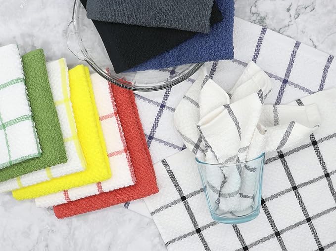 Cleaning Rags Cleaning Cloths for Cleaning House, Cotton Dish Cloths Dish Rags for Washing Dishes, Set of 8, Light and Soft Terry Kitchen Washcloths Kitchen Rags,12 Inch x 12 Inch (Black Set)