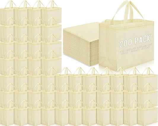 Windyun Reusable Grocery Bags Large Non Woven Shopping Bags with Handles Foldable Portable Tote Bulk, 12.6 x 11.8 x 6.3 Inch