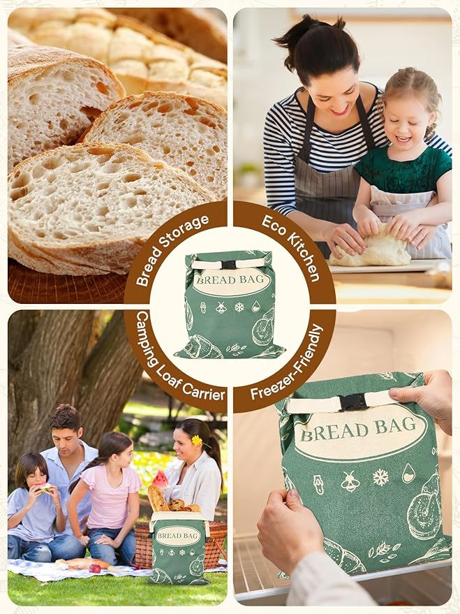 2 Pack Beeswax Bread Bags with Zipper Reusable Bread Storage Bags for Homemade Bread Sourdough Large Cotton Baguette Bag with Liner Freezer Storage Bag to Keep Fresh Kitchen Baking Supplies