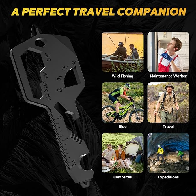 Key Shaped Pocket MultiTool 20-in1 Multi Tool, Stainless Steel Keychain Utility Gadget,Gift for Men, Women, Father,Groomsmen, Valentine's, Birthday, Christmas (Black)
