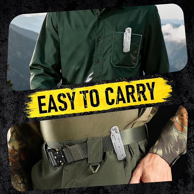 BIBURY Multitool Pocket Knife BI2056, Stainless Steel Multi Tool Knife with Clip, Folding Multitool EDC Knife with Magnetic Locking,Screwdriver,Large Scissors,Glass Breaker for Survival Camping Hiking
