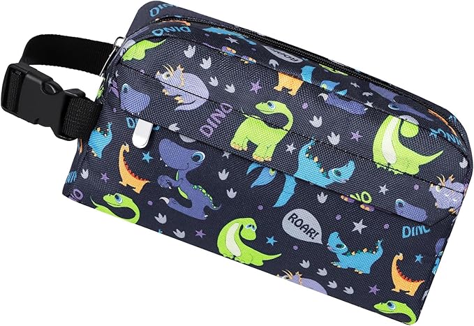 Small Insulated Snack Bag Lunch Box,Collapsible Reusable Small Lunch Bag with Snap Buckle Handle for Beach Travel Picnic,Purple Dinosaur 5-Can(3L)