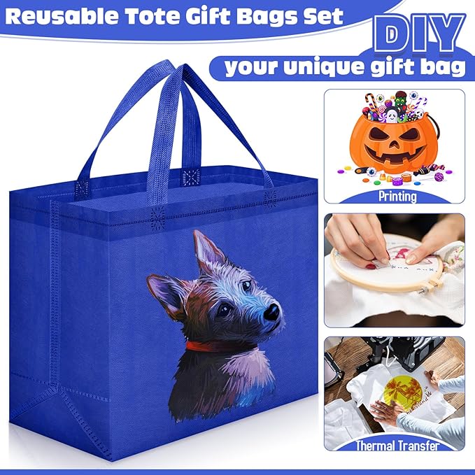 Windyun Reusable Grocery Bags Large Non Woven Shopping Bags with Handles Foldable Portable Tote Bulk, 12.6 x 11.8 x 6.3 Inch