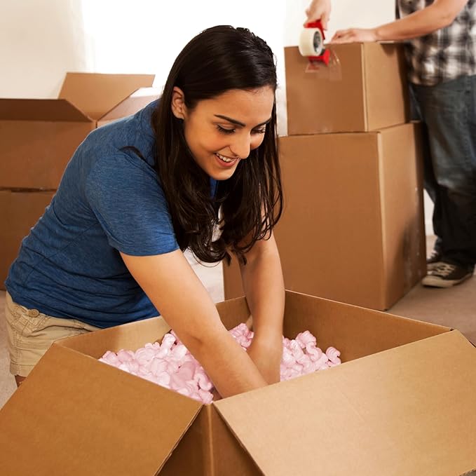 Pink Packing Peanuts, 7 Cubic Feet, Anti-Static Loose Fill Packing Peanut, S-Shaped Pink Anti-Static Packing Peanut Popcorn, Protect Your Goods, Small Business Packaging Supplies
