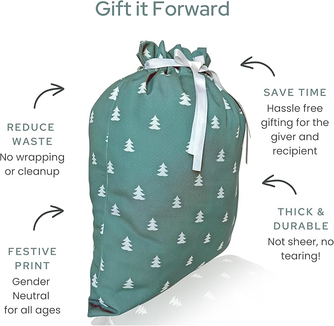 Gather & Knot Drawstring Christmas Gift Bags | 20" Large 16" Medium | Premium Canvas | Reusable Fabric Wrap for Holidays | Mix & Match | Christmas Trees