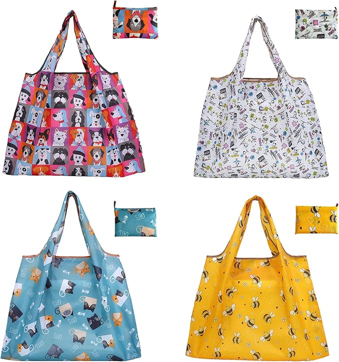 2 Piece Reusable Shopping Bags,foldable shopping bag,60-Pound Capacity,Machine Washable,One Large and One Small