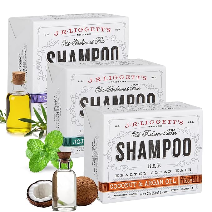 J·R·LIGGETT'S Shampoo Bar - Tea Tree, Jojoba & Peppermint, Coconut & Argan Oils - All Natural Solid Shampoo Bar, Sulfate-Free, Gmo-Free, Nourish Hair with Antioxidants and Vitamins, 3.5 Oz - 3 Pack
